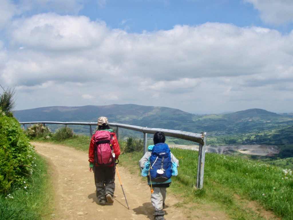 528 カミーノ　トリカステーリャ　山道　12 後ろ姿前手摺り