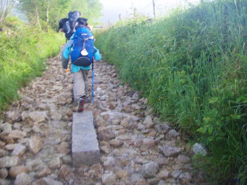 601 カミーノ caminoポルトマリンportmarin に向かう 田舎道 一本石上 2人