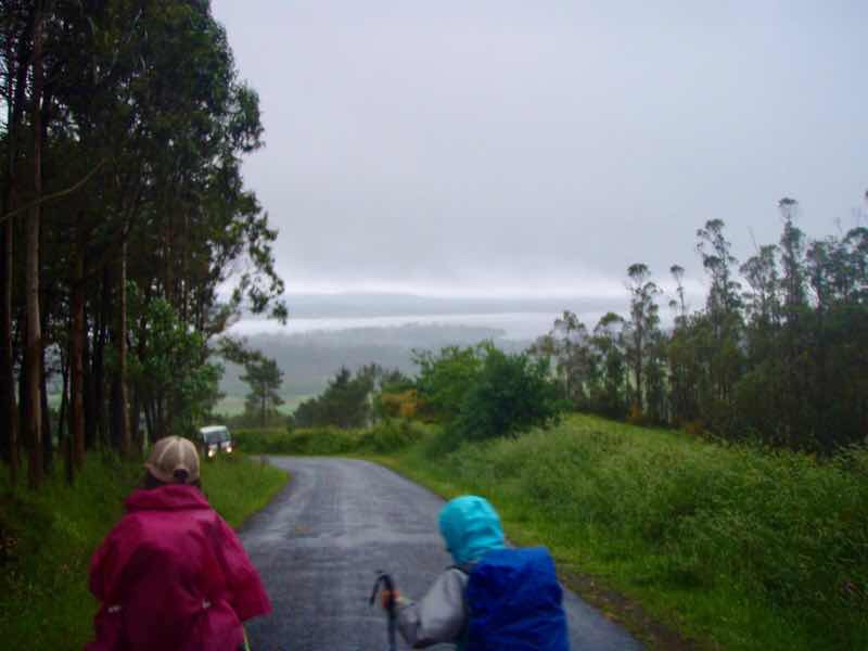 609 サンティアゴ巡礼　田舎道出発12　向かい車　カミーノ　セー