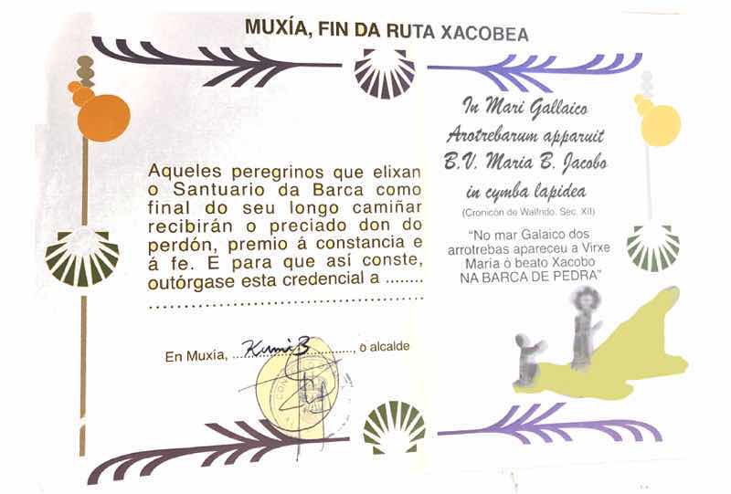 614サンティアゴ巡礼 最終地Muxia 巡礼証明書